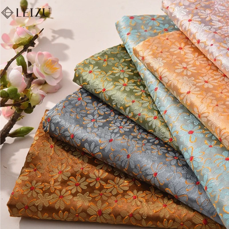 

0.5/1/2m Small Daisies Brocade Fabric Silk Woven Flower Printed Fabrics Jacquard for DIY Sewing Dress,Gown,Cheongsam,Handicrafts