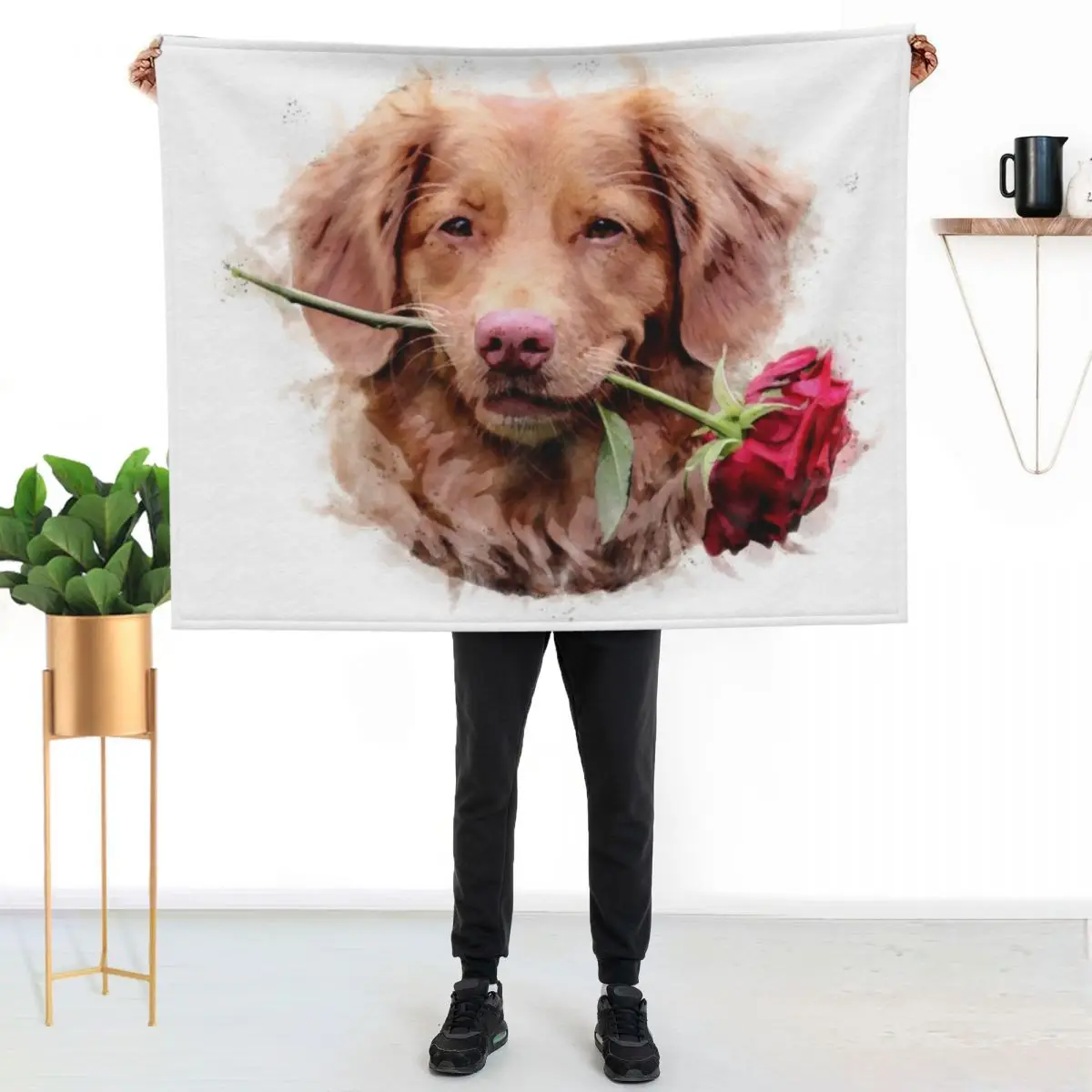 

Nova Scotia Duck Tolling Retriever with rose Watercolour - Happy Valentine’s Day Throw Blanket