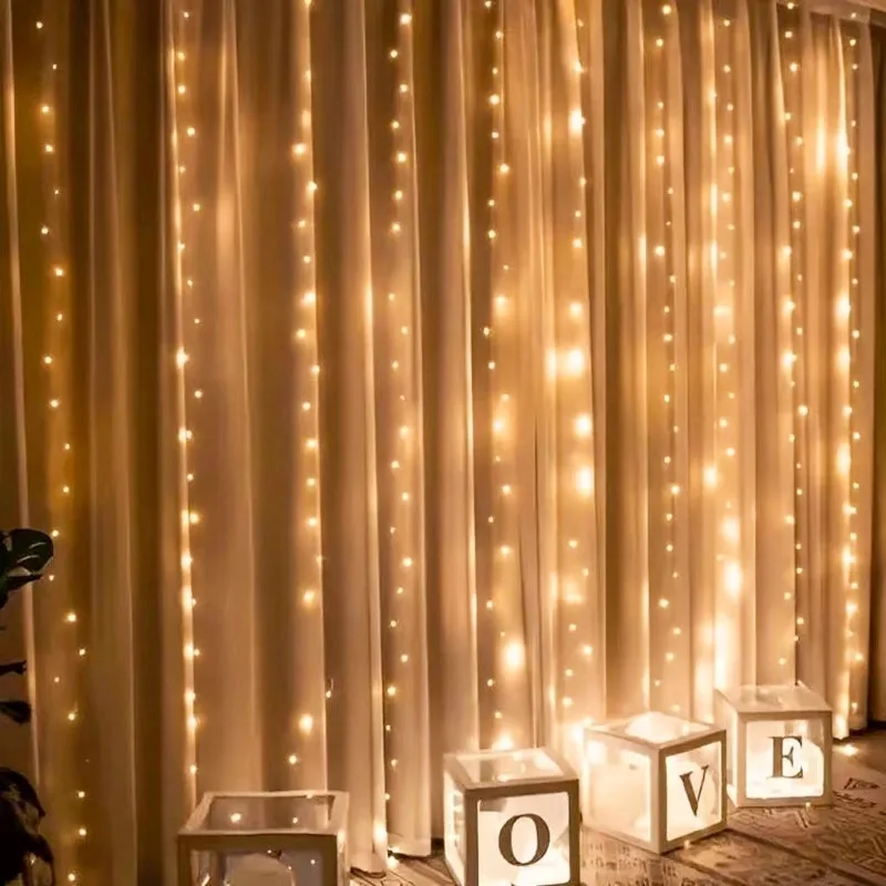 Fenstervorhang-Lichterkette USB-Anschluss 8 Modi Fernbedienung Feenlampe für Neujahr Hochzeiten Halloween Weihnachten Party Lichtdekoration