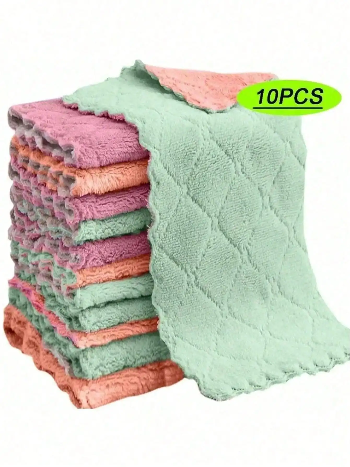 10pcs Microfiber Cleaning Cloths Double Sided Coral Fleece Kitchen Dishcloths Super Absorbent Oil Busting Non Scratch Washing Towels Reusable Scouring Pads For Pots Pans Sinks Stovetops Back To School Christmas Ready