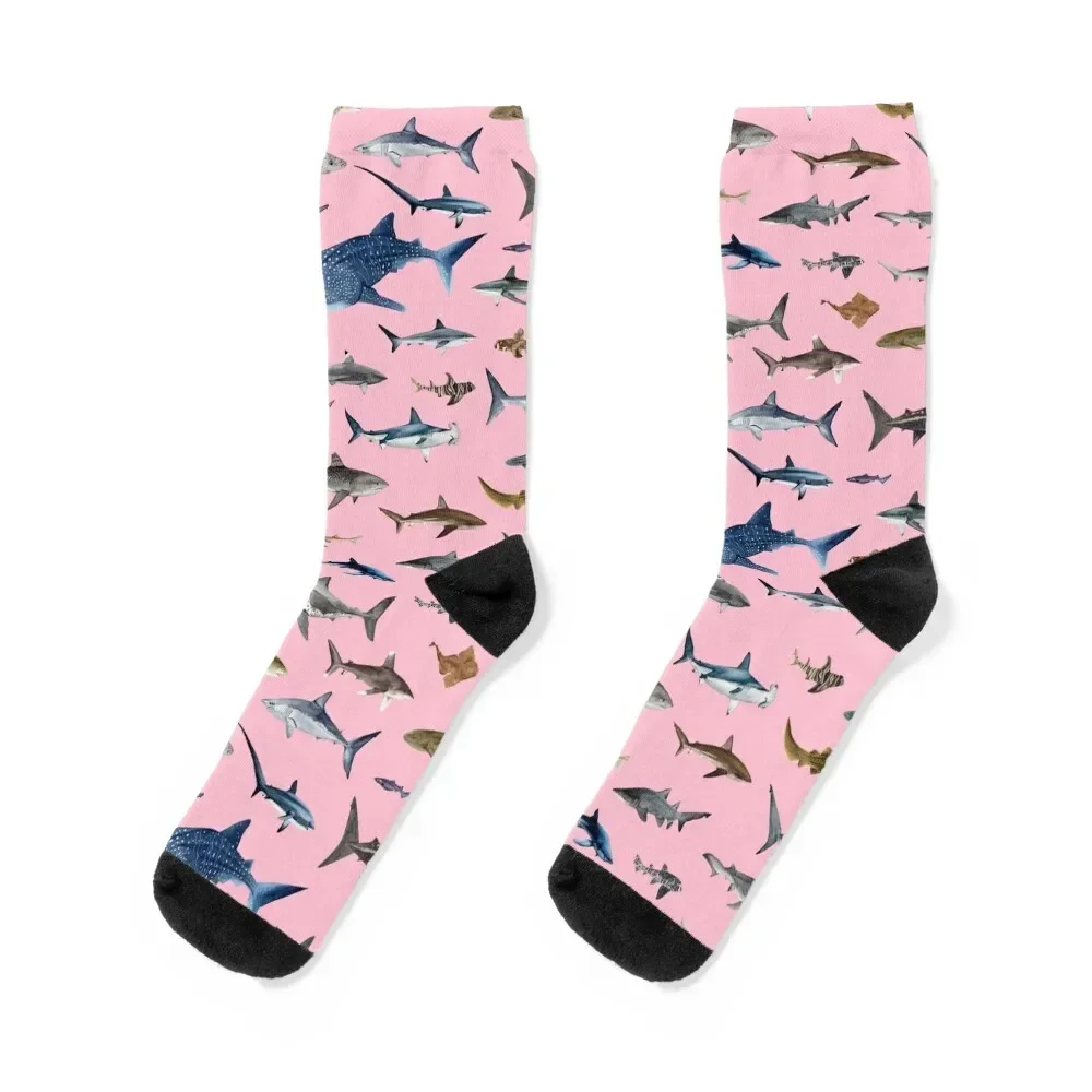

SHARKS poster-pink Socks Lots compression fashionable Novelties Men Socks Luxury Brand Women's