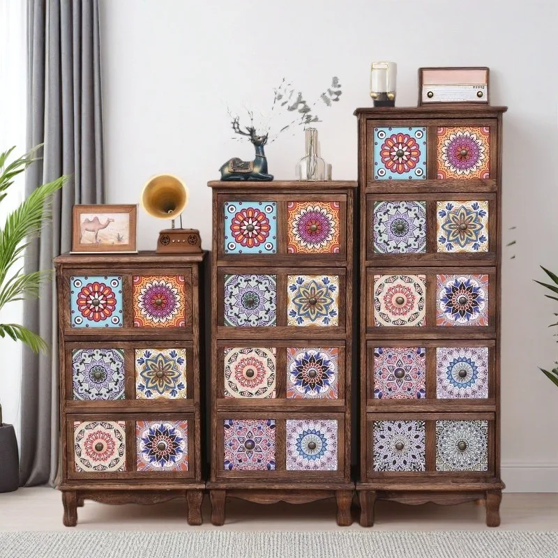 

Classic European retro painted solid wood chest multi-layer drawer