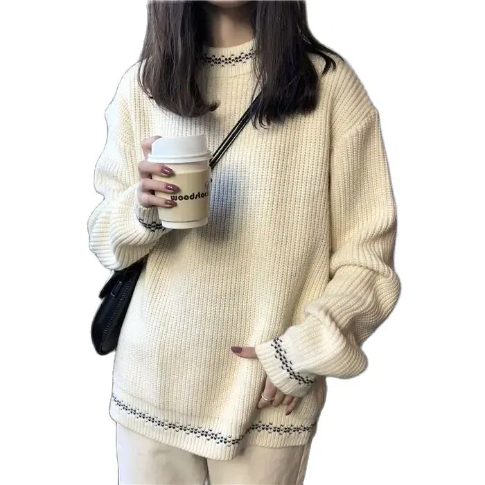 Maglione autunno e inverno nuova versione coreana scuro selvaggio sciolto sciolto pigro foro del vento donne coppia maglione