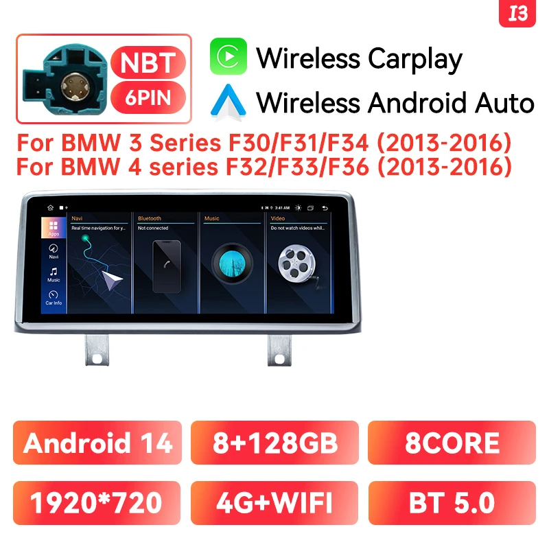 Draadloze CarPlay Autoradio Speler Voor BMW Serie 3 4 F30 F31 F32 F33 F34 F36 NBT Multimedia Android 14 Auto GPS 4G Wifi Stereo