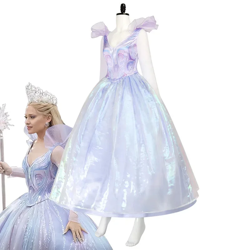 

Glinda Movie Wiked Witch Cosplay Purple Dress Costume Magic Wand Crown Women Girls Halloween Party Suits