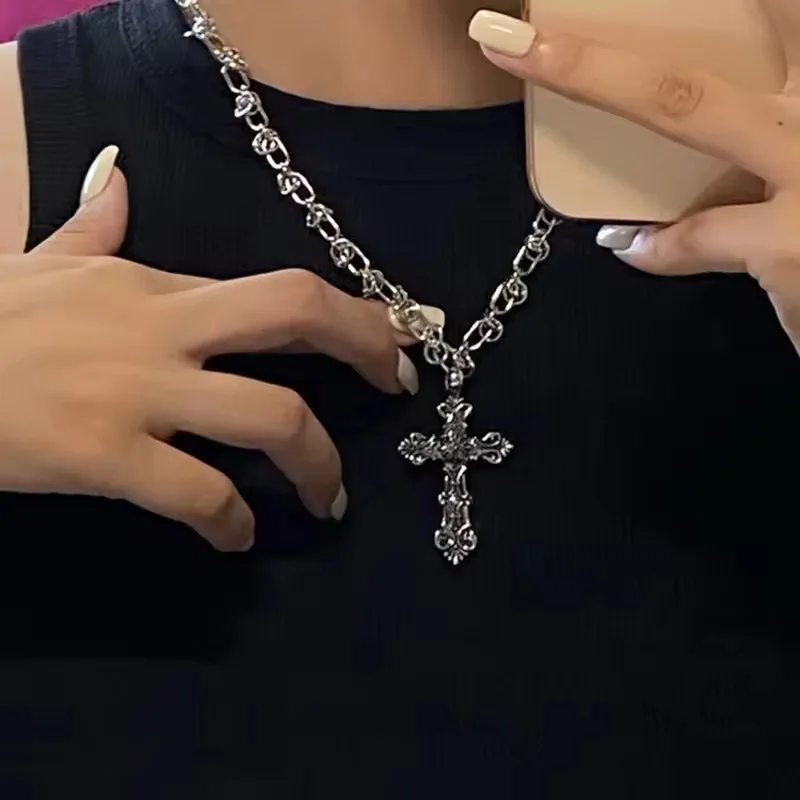 GANEMLY 316L الفولاذ المقاوم للصدأ الصب المعادن الصليب قلادة قلادة للرجال النساء الشرير الهيب هوب سلسلة طوق مجوهرات مقاوم للماء