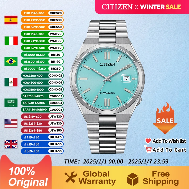 Original CITIZEN Automatic Mechanical Watch Luminous Sapphire 50m waterproof Watches For Men Stainless Steel Business watch