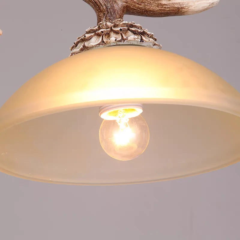 Resin Antler Glass Pendant Lamp Deer Horn Suspension Light Hotel Bar Cafe Restauerant Store Loft Hanging Ceiling Chandelier