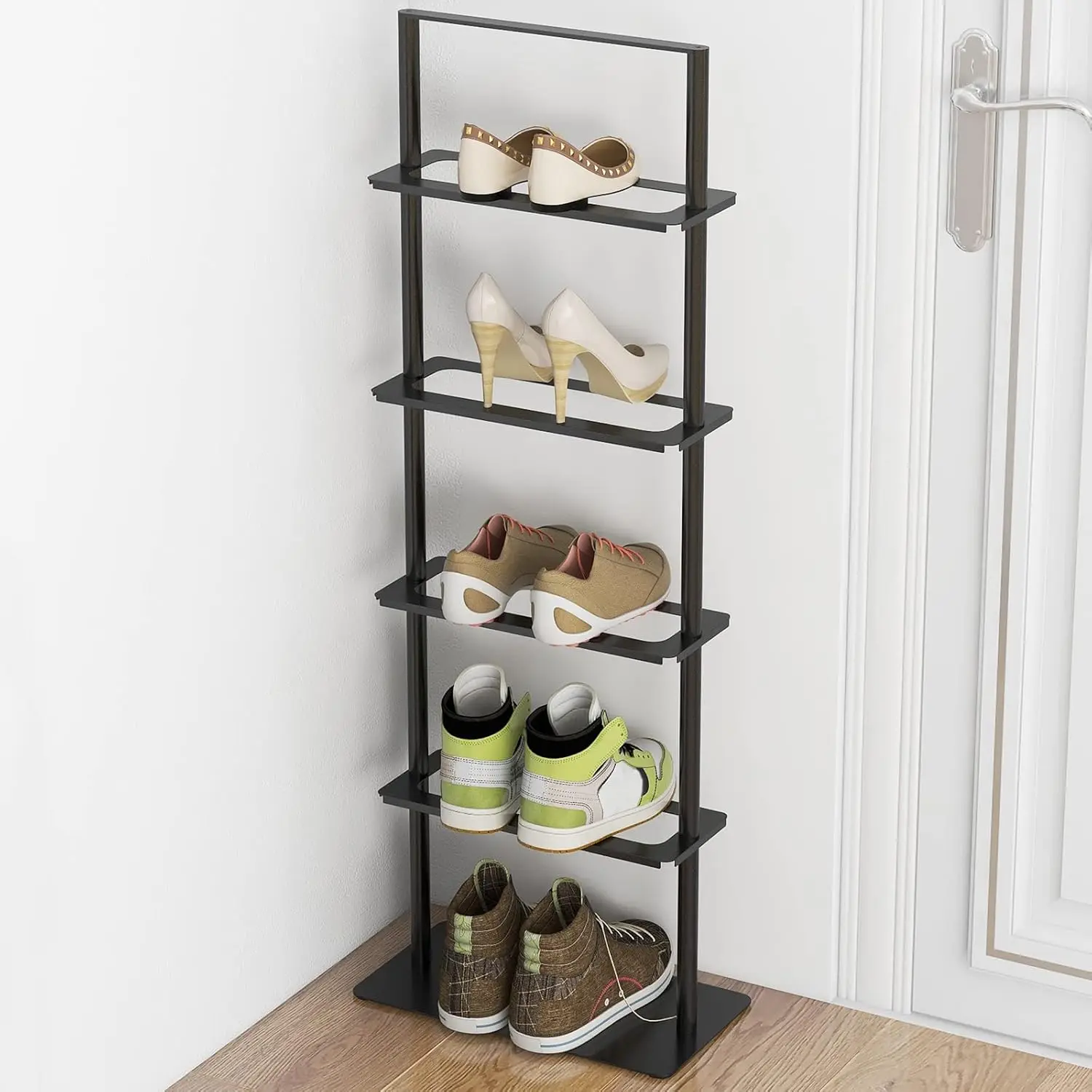 

Metal Shoe Stand, 5 Tier Vertical Shoe Rack, Narrow Shoe Rack for Small Space Saving Shoe Tower Sturdy, Free Standing Shoe Racks