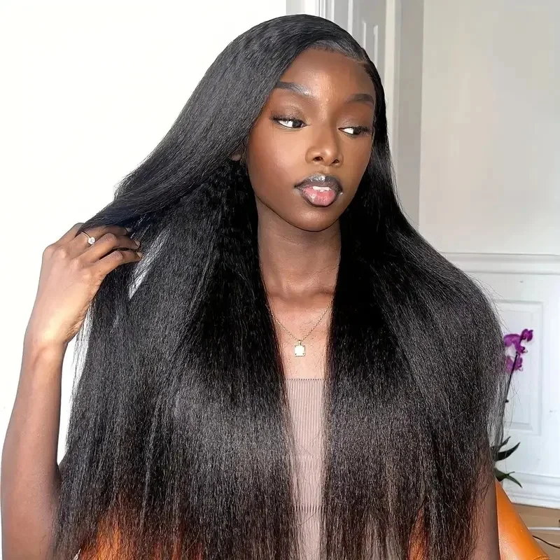 

Кудрявый прямой парик HD на шнурке, человеческие волосы, бразильский яки, прямой 13x4, прозрачный парик из натуральных волос на кружеве, предварительно сорванный для Wowen