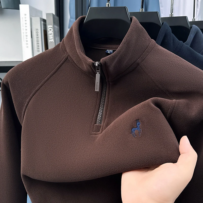 جديد رائع التطريز الرجال نصف البريدي الوقوف طوق هوديي عالية الجودة الصوف الدافئة طويلة الأكمام الشتاء ملابس رجال الأعمال غير رسمية #5