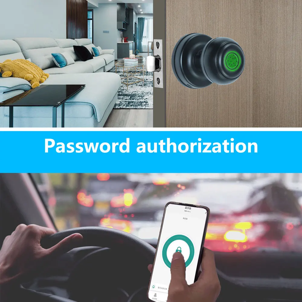 Tuya Bluetooth Smart Door Lock Biometric Electronic Fingerprint Lock Knob Keyless Entry APP Key Fingerprint Unlock