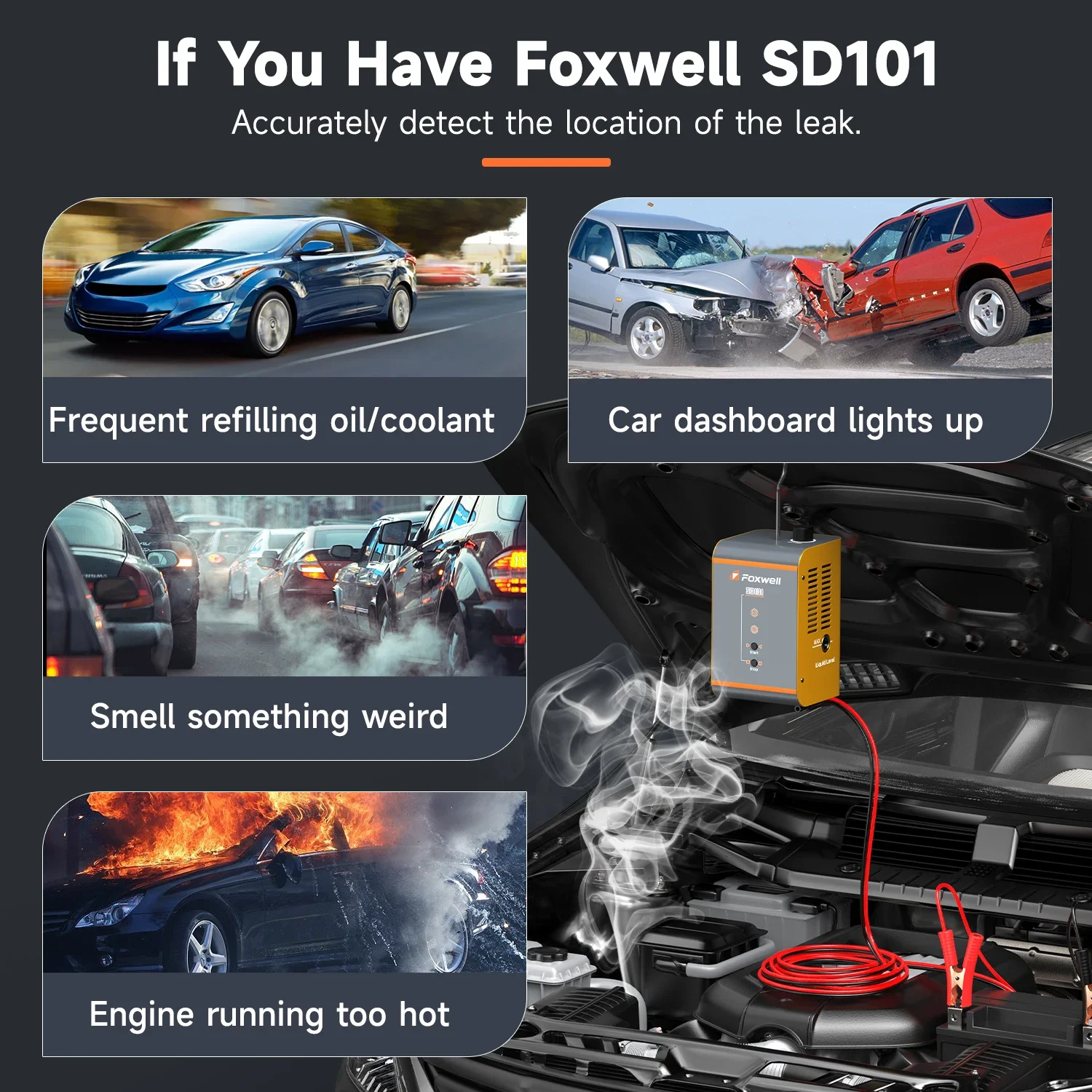 FOXWELL-Detector de fugas de humo de coche SD101, 12V, automotriz EVAP, tubo de aceite, generador de humo, herramientas de inspección mecánica