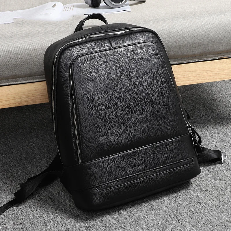 

Men Backpacks Man Rucksack 14 Inch Laptop Bag Student Schoolbags Male Travel Genuine Leather Backpack Bags Black bagpack Fashion