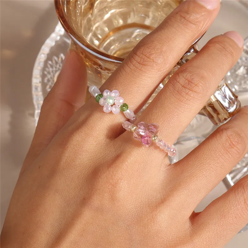 Aihua Koreanische Bunte Kleine Blume Ring Sets Böhmen Handgemachte Multi Perlen Reis Perlen Finger Ring Für Frauen Strand Schmuck Geschenke – Detail 34