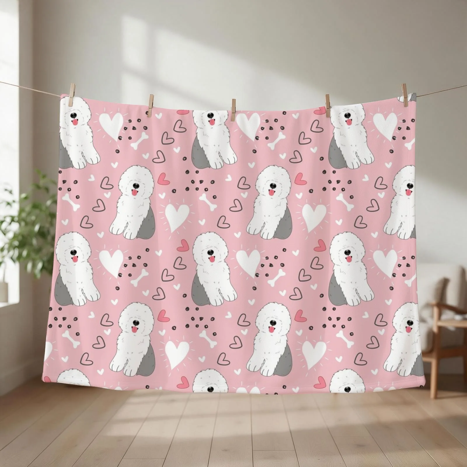 Cute Grey Gray and White Old English Sheepdog Puppy Throw Blanket manga Retros Bed Fashionable Blankets
