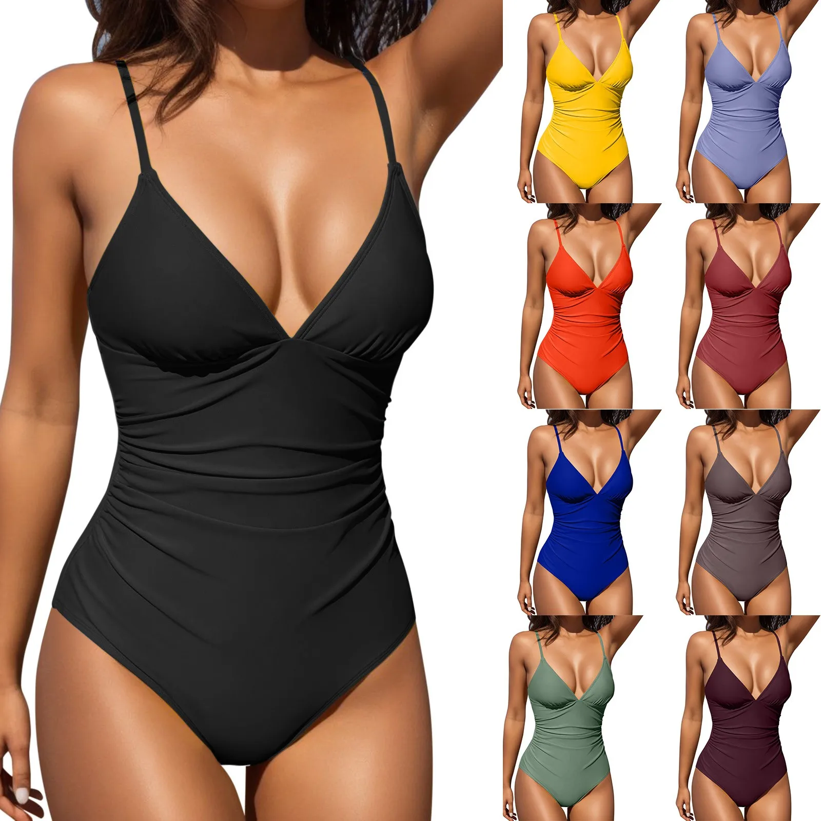 One-Piece Swimsuit For Women Solid Sexy Athletic Training Swimwear Bathing Sport Control Swimsuits Sexy Bikini 2024