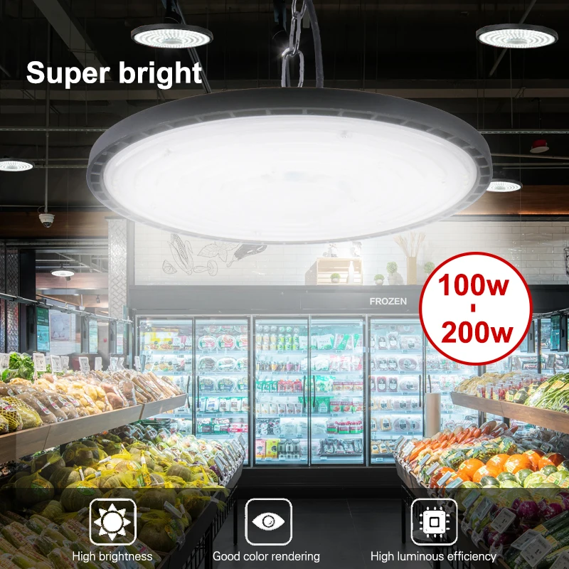 

High Bay Light НЛО 100 Вт 150 Вт 200 Вт Светодиодный светильник Склад Коммерческий промышленный рынок Склад Гаражная мастерская Гаражная лампа AC220V