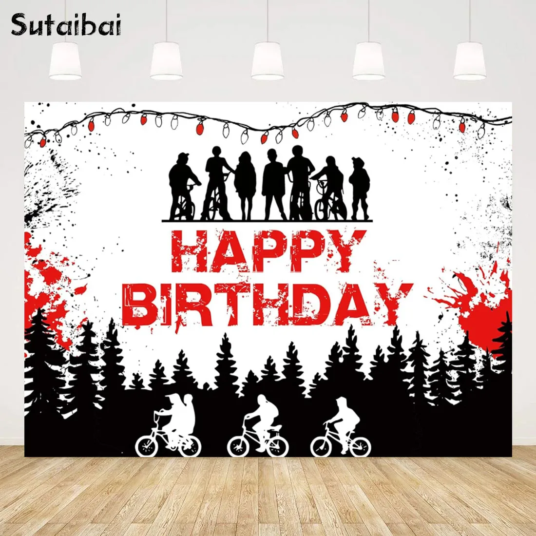 Stranger Happy Birthday Backdrop Forest Monster Scary Photography Background Boys Party Decorations Kids Happy Birthday