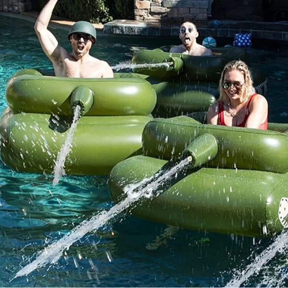 Pool Toy Inflatable Tank Sprayer with Jet Ring, Floating Seat Cushion, Durable Anti-Scratch & Wearproof for Summer Fun