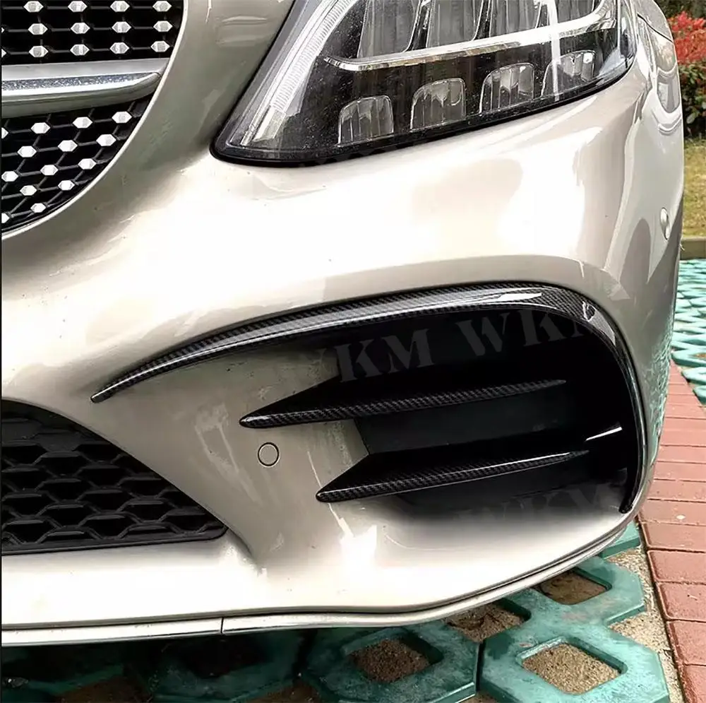 

Передний бампер из АБС-пластика, противотуманные фары, сплиттер для Mercedes Benz C Class W205 C205 Sport 2019-2022, карбоновый вид, глянцевый черный