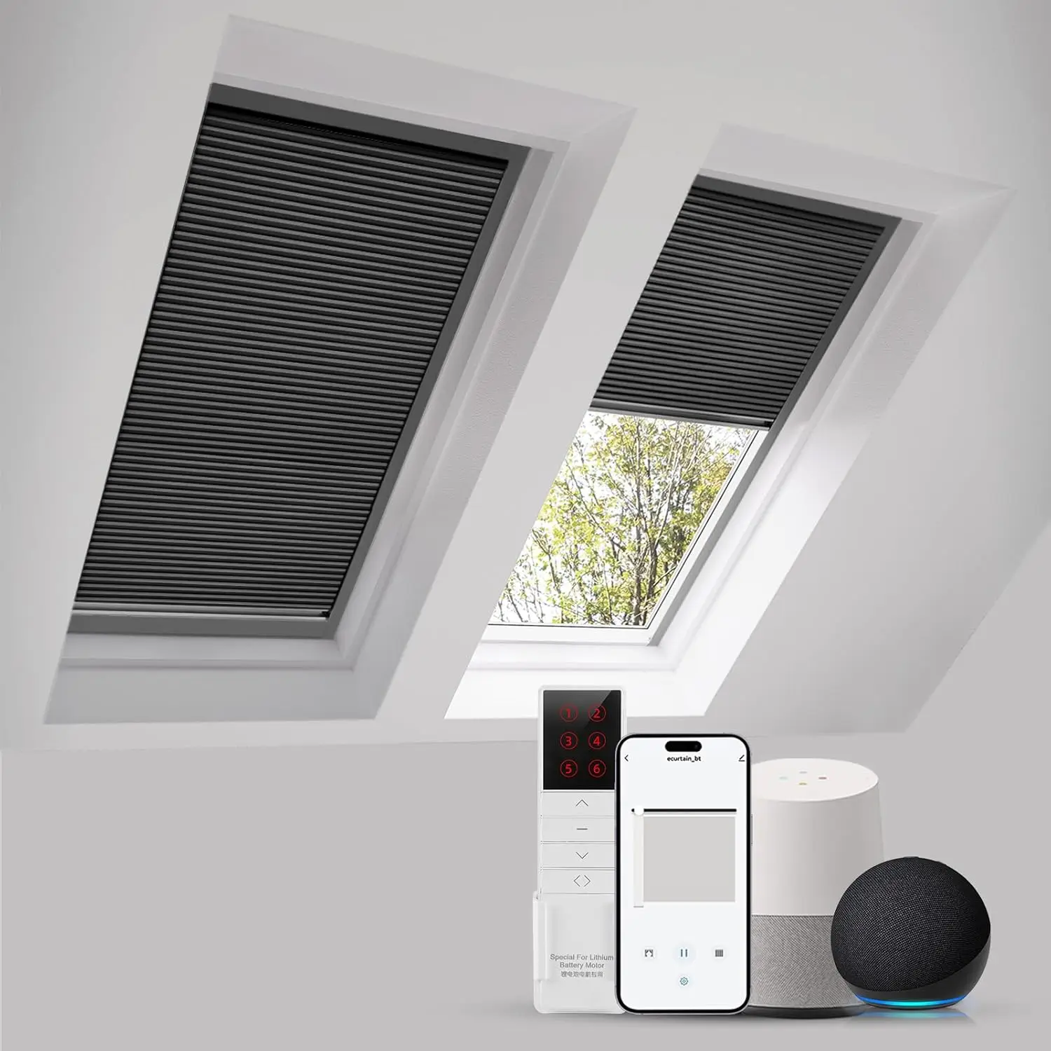 Sunroad Custom Made Solar-Powered Motorized Skylight Shades - Cordless Honeycomb Blackout Blinds for Roof/Inclined Windows