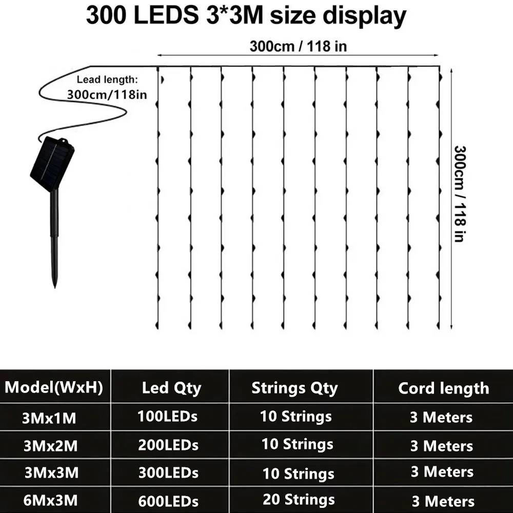 Imagem -05 - Led Solar Curtain String Lights Lâmpada ao ar Livre Fada Guirlanda Festa de Jardim Pátio Terraço Camping Decor Natal