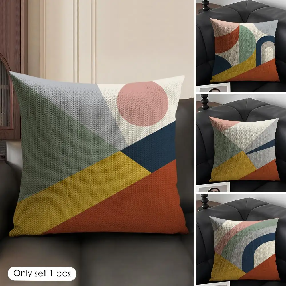 Abstract Geometric Minimalist Cushion Cover Skin-Friendly Organic Linen Pillow Cover Durable Hypoallergenic Washable Soft