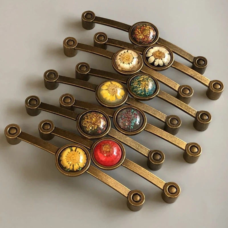 Resin Dried Flower Cabinet Handle Drawer Pull Furniture Knob Decorative Hardware