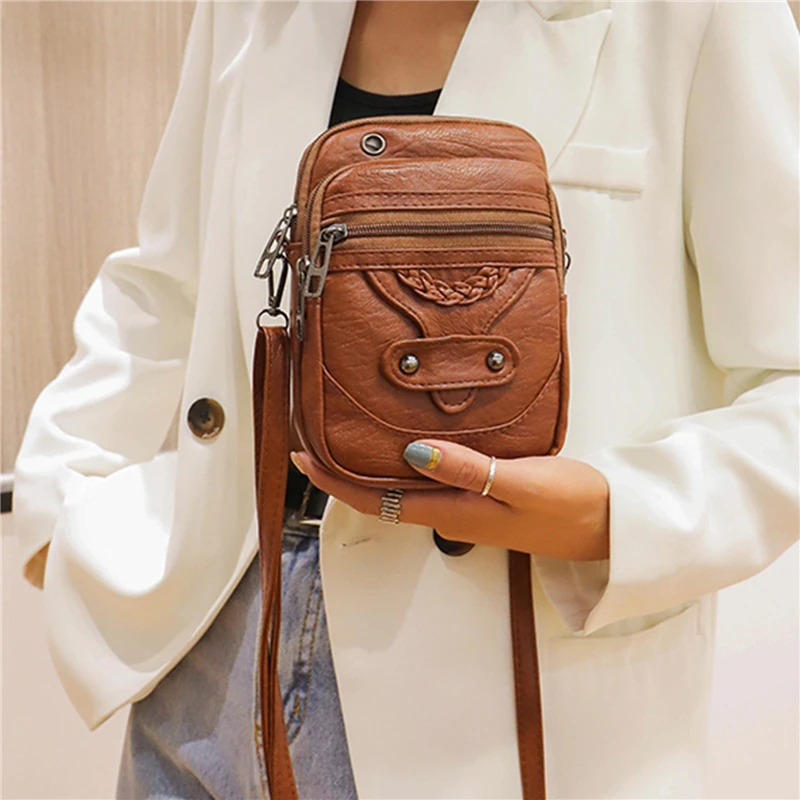 Multi-Functional Soft Leather Small Shoulder Bag For Women Vintage Crossbody Bag Cash Purse Cell phone Baga Handbag Purse