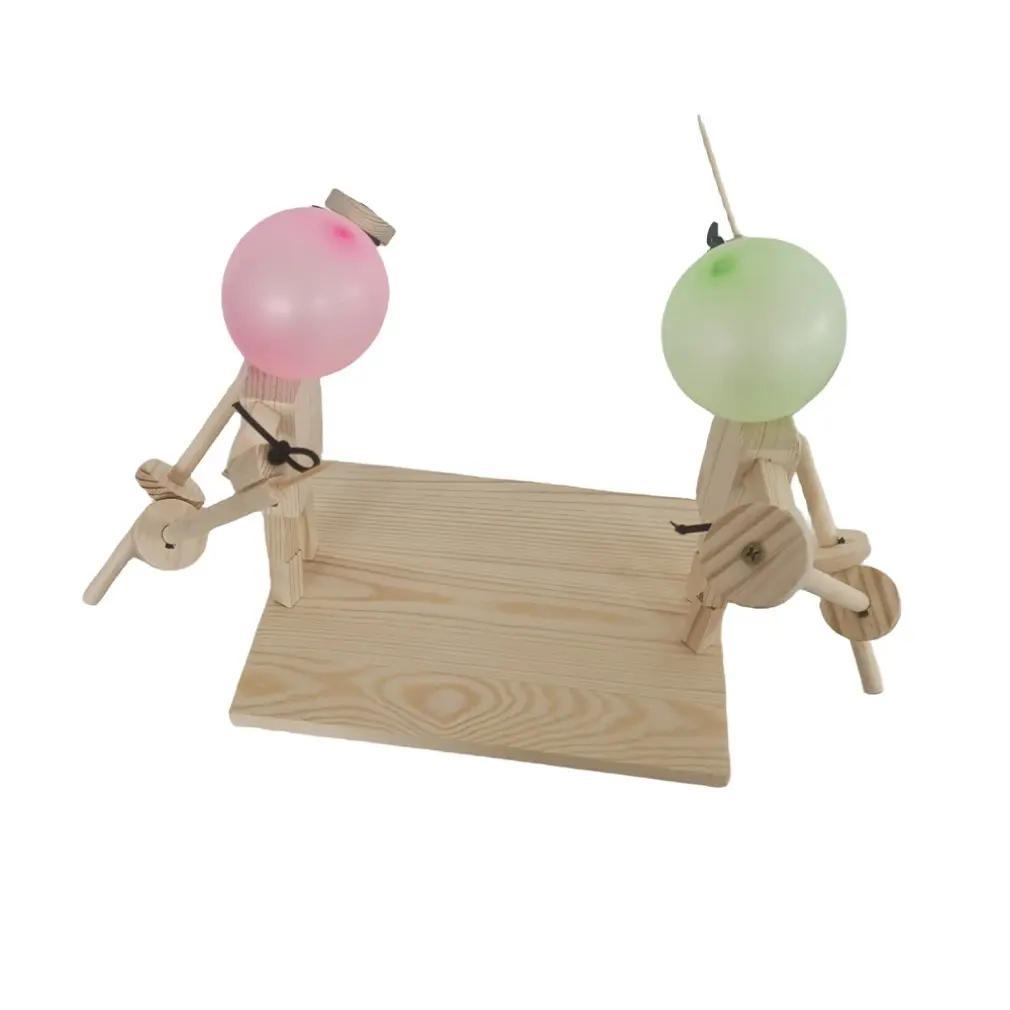 Funny Balloon Bamboo Man Battle Wooden Fencing Puppets Bots Battle Game Two-Player Fast-Paced Whack A Balloon Party Game Toys