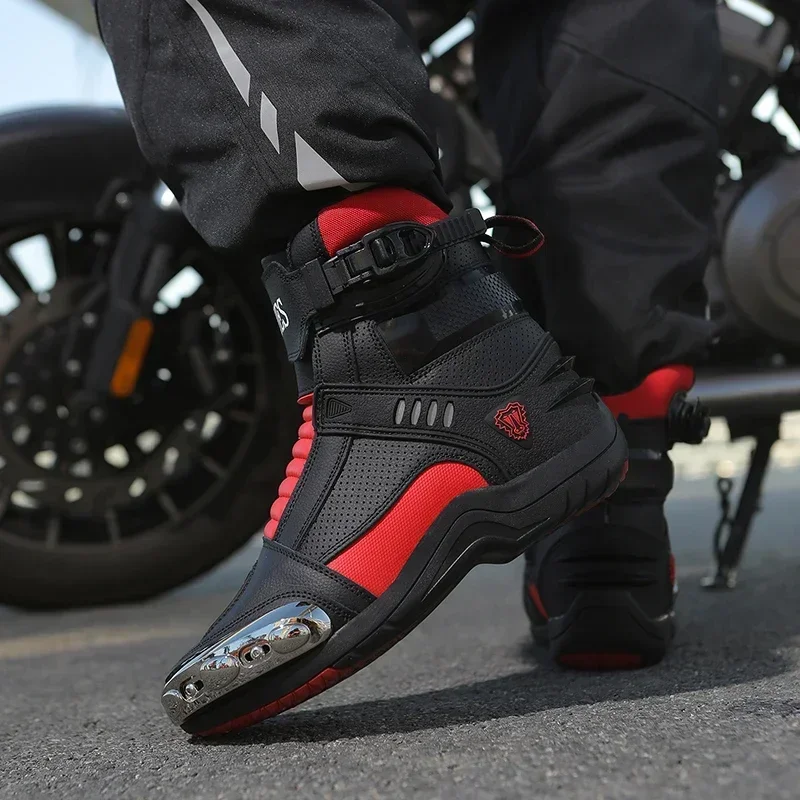 

Retro Black Motorcycle Boot Leather Motorcyclist Boot Riding Shoes Motocross Biker Boots Vintage Motorboats Chaussure Moto Homme