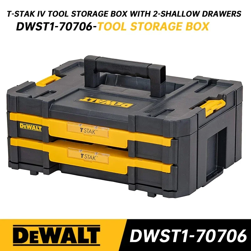 

DEWALT T-STAK IV Tool Storage Box With 2-Shallow Drawers Double Layer Stackable Accessory Parts Tool Case DWST1-70706