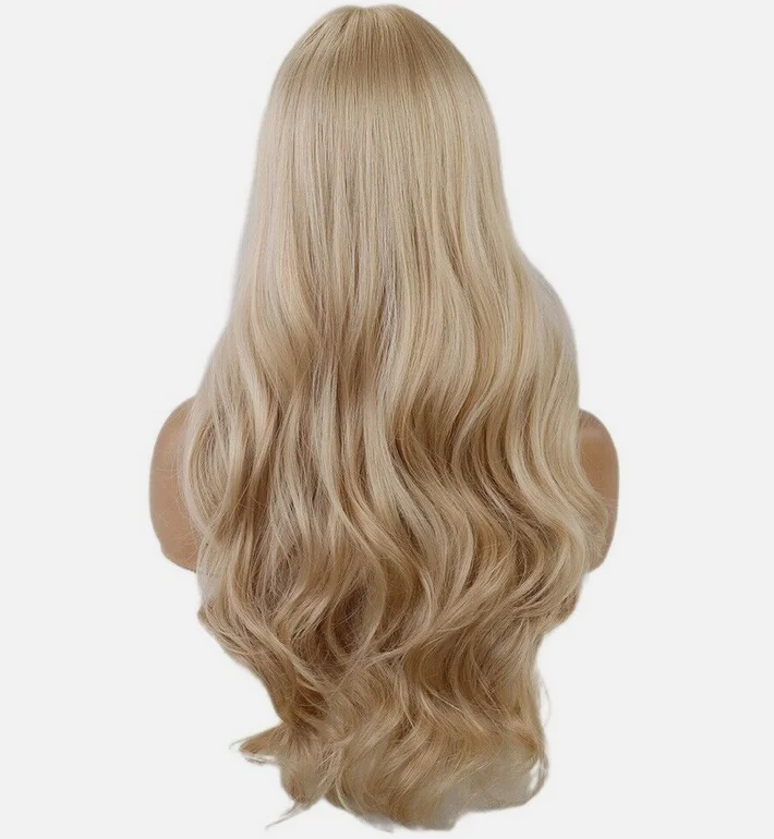 Synthetisches Haar, lange gewellte Damen-Perücken mit Pony, Halloween, hellblond