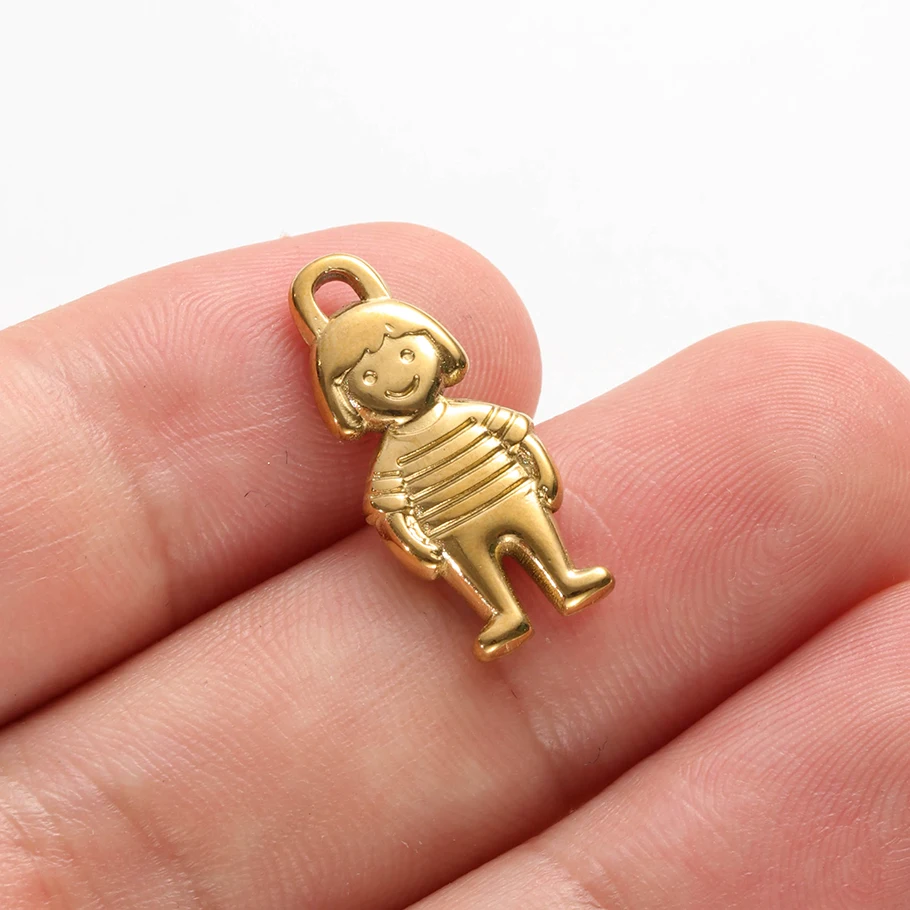 5 Stück Glücksbringer-Anhänger aus Edelstahl mit Mädchen, Stern und Schleife für die Schmuckherstellung, niedliche Anhänger für Halsketten und Armbänder – Detail 9