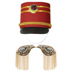 Honor Guard -nutcracker Costume Accessories Tassel Epaulet Shoulder Boards Hat Set for Drum Major Costume Halloween Party Hat