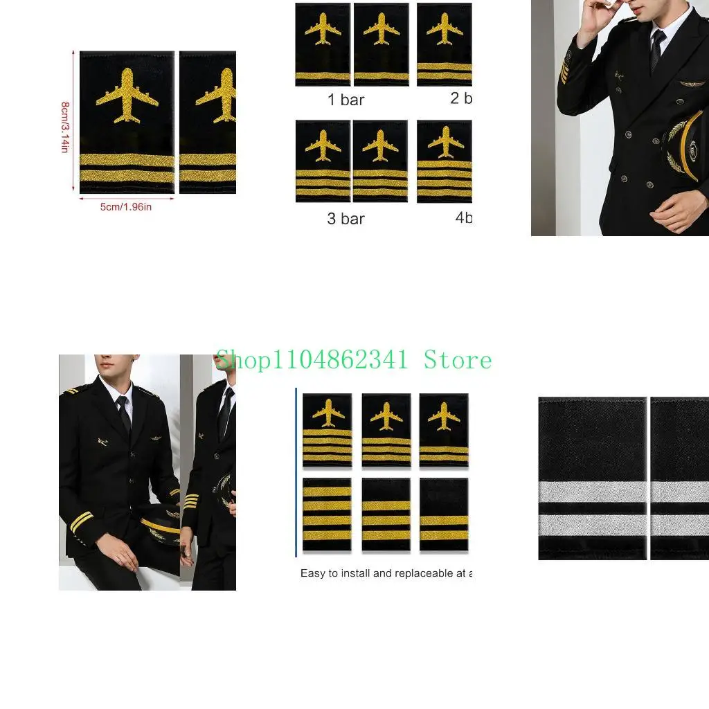 

5asd Uniform Epaulets Shoulder Board Professional Uniform Accessories for Theme Party Uniform Epaulet Aviation Shoulder Board