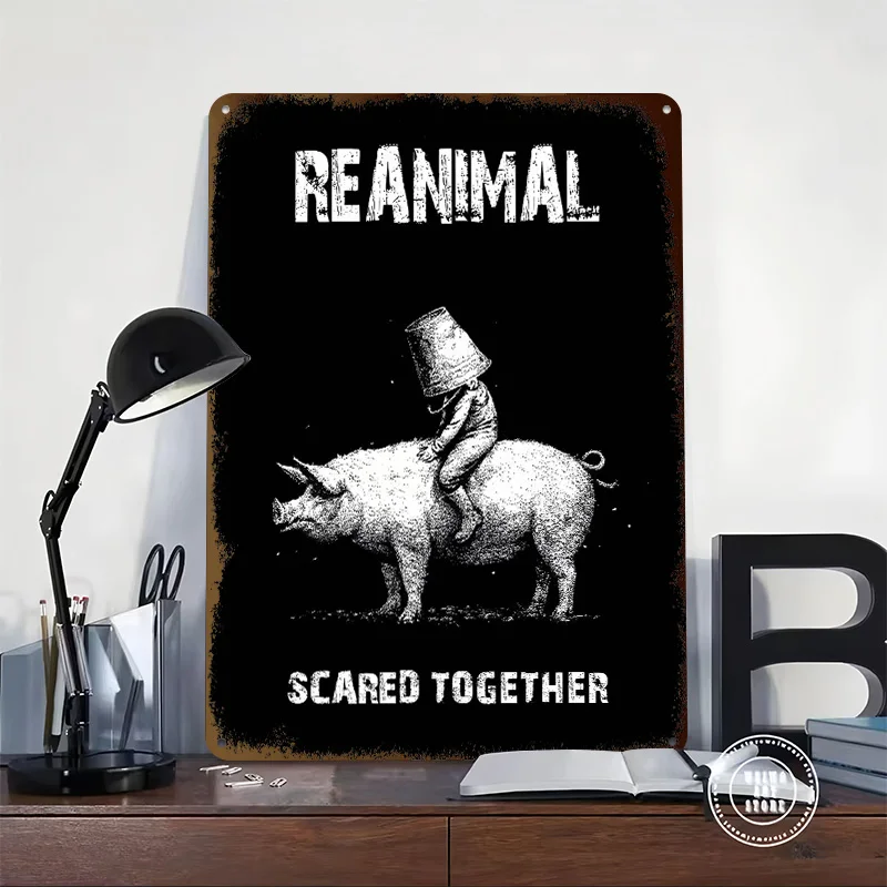 Reanimal Scared Together Pig Rider Metal Poster Custom Wall Art Retro Vintage Tinplate Signs for Bedroom Decorations Decor Room