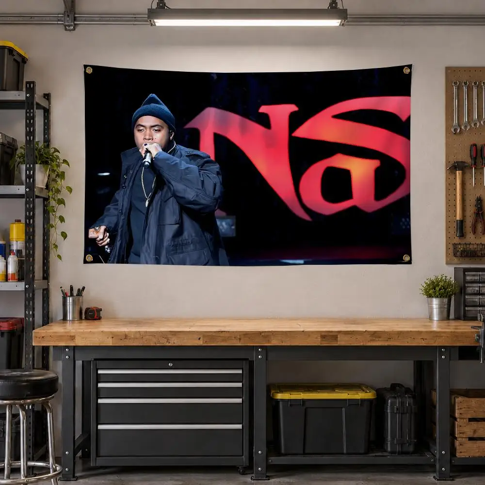 Rapper Nas Hip Hop Flags Personalized Banner Flag Room Dorm Camping Picnic Garage Bar Outdoor Wall Decor