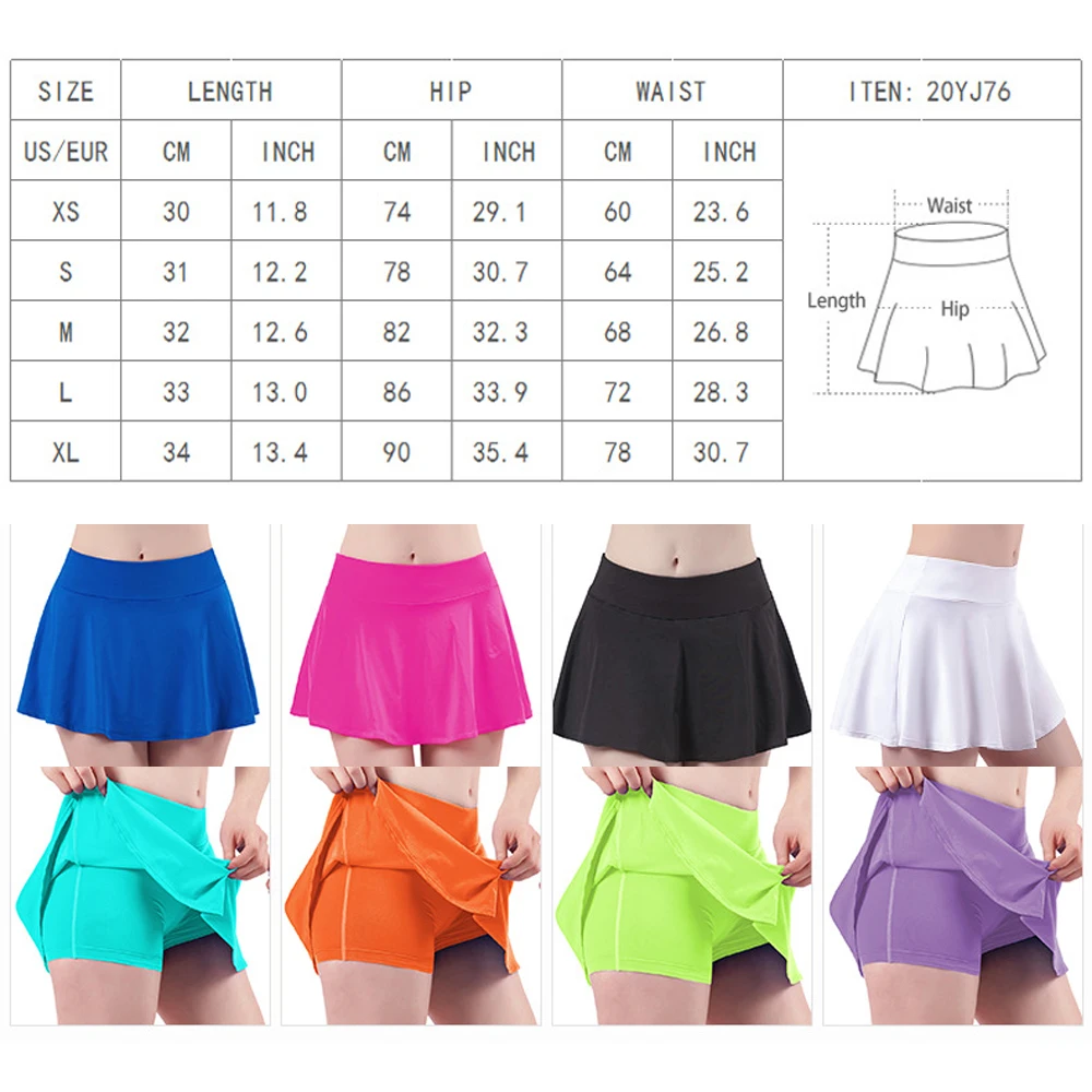 Basic Tennis Skorts Women Dry Fit Gym Yoga Dance Sportswear Mini Skirt Shorts 2in1 Training Exercise Summer Running Fitness