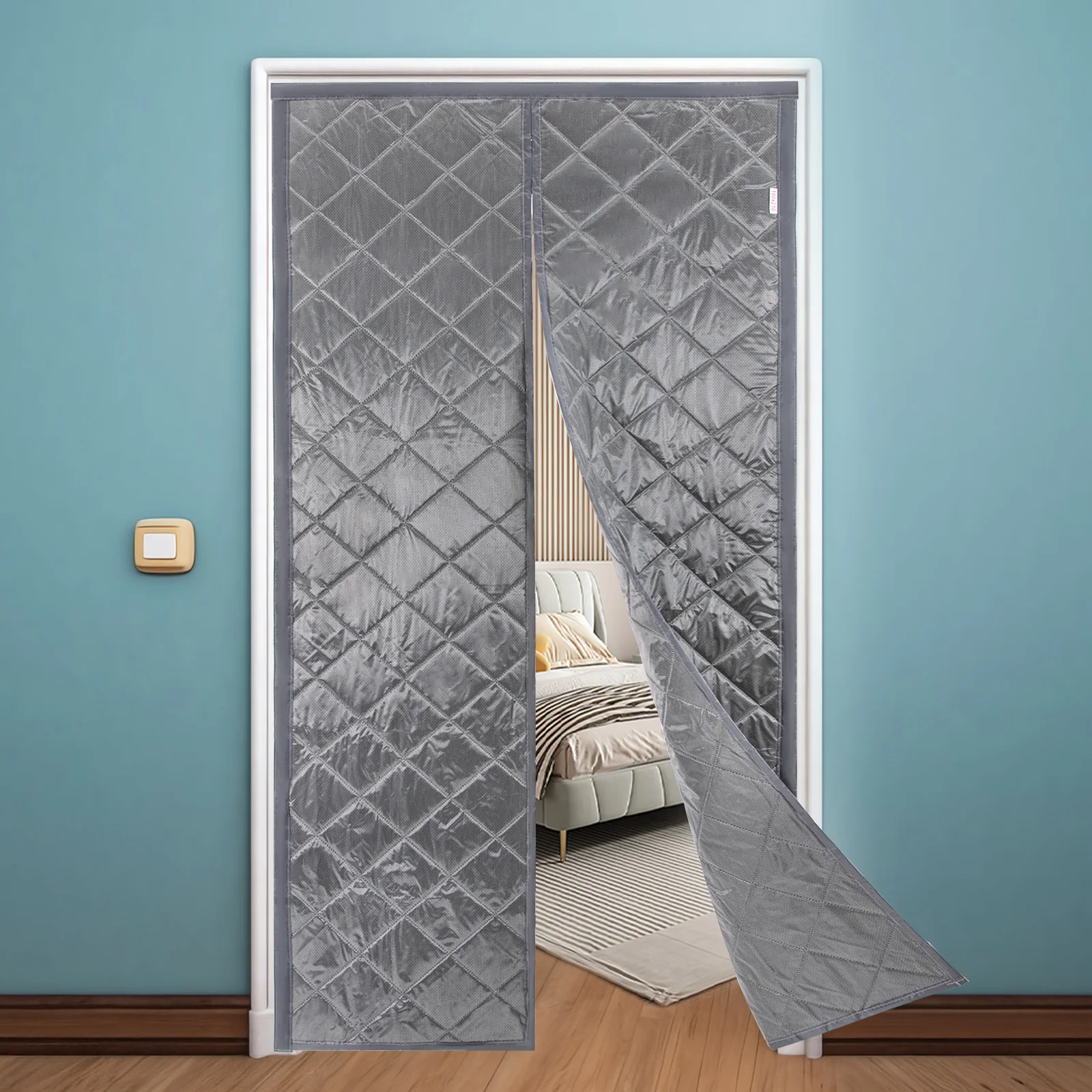 

Gray Magnetic Thermal Insulated Door Curtain, 39.37*82.68in Waterproof Door Covers with Practical Hooks for Balcony, Bedroom