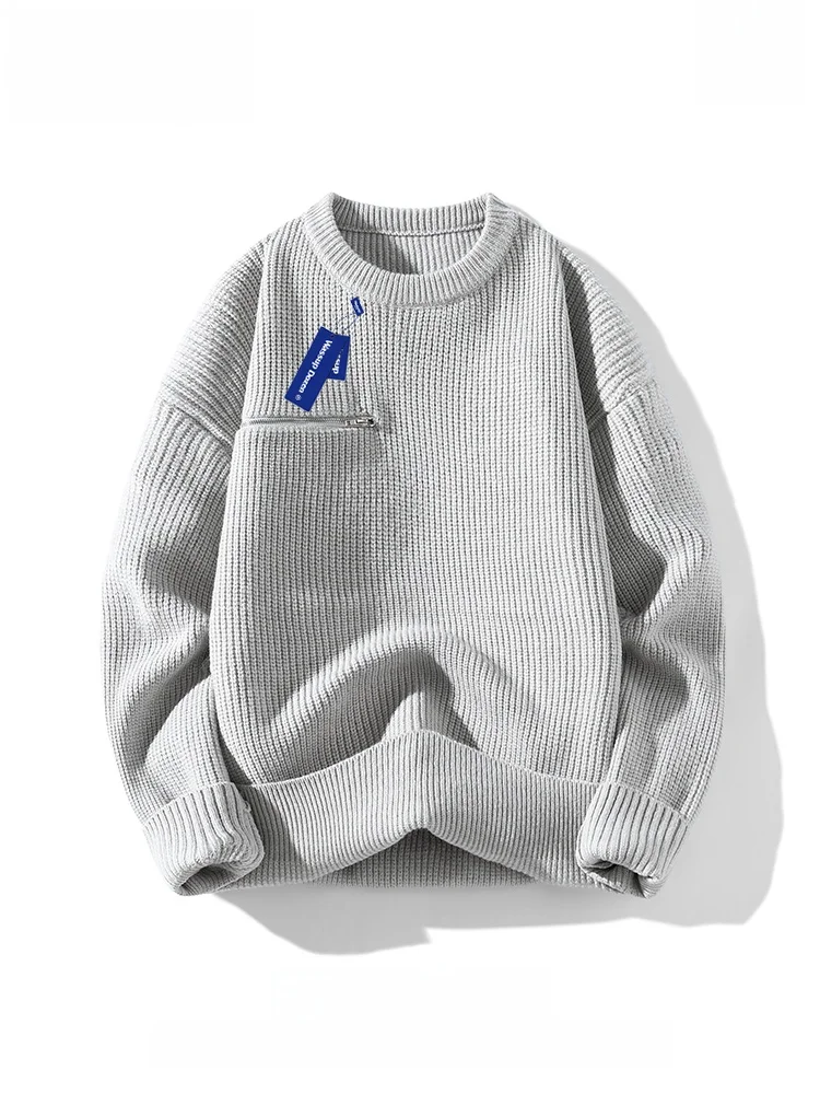 

Wassup Dozen Men's Knitted Sweater Textured Thi Needle Casual Loose Versatile Couple's Winter Long Sve round Ne Sweater