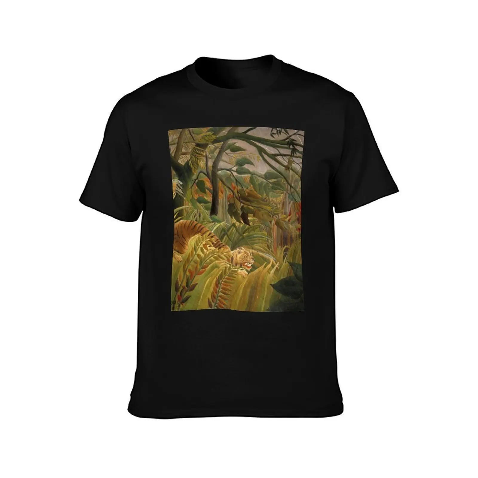 Surprised! or (Tiger in a Tropical Storm) - Henri Rousseau T-Shirt, Summer Casual Cotton Tee, Oversized Streetwear Tops