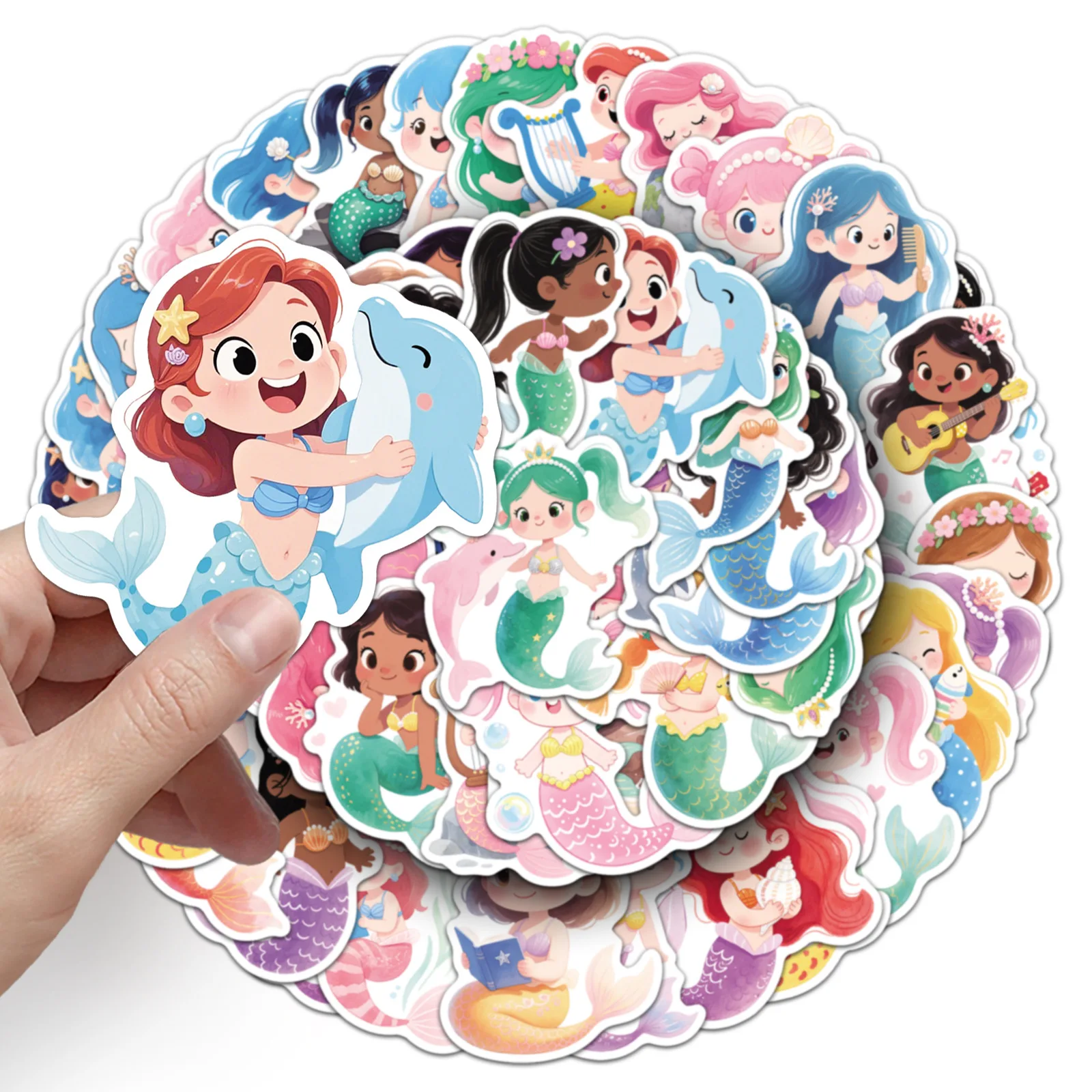 50PCS Mermaid in Fairy Tale Stickers Cute Cartoon Decals DIY Kids Toys Luggage Laptop Phone Guitar Car Bike Graffiti Decoration