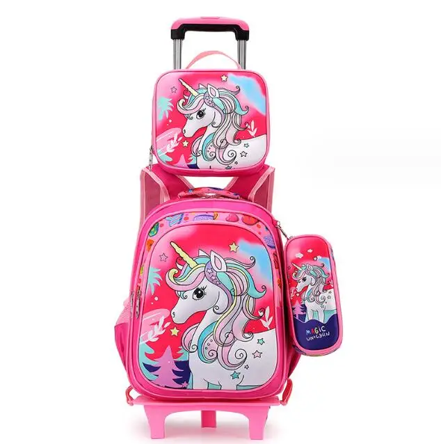 Unicorn School Rolling Backpack Set for Girls School Wheeled Backpack Bag Set For Girls  3pcs/set School Trolley Bags For Girls