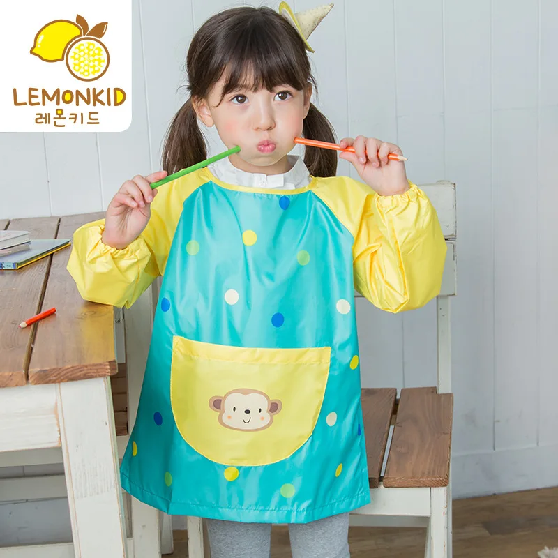 0-10 Years 100% Polyester  Kids Bib Waterproof Infant Eating Drawing Apron Children\'s Long Sleeve Painting Bandana Feeding Bib