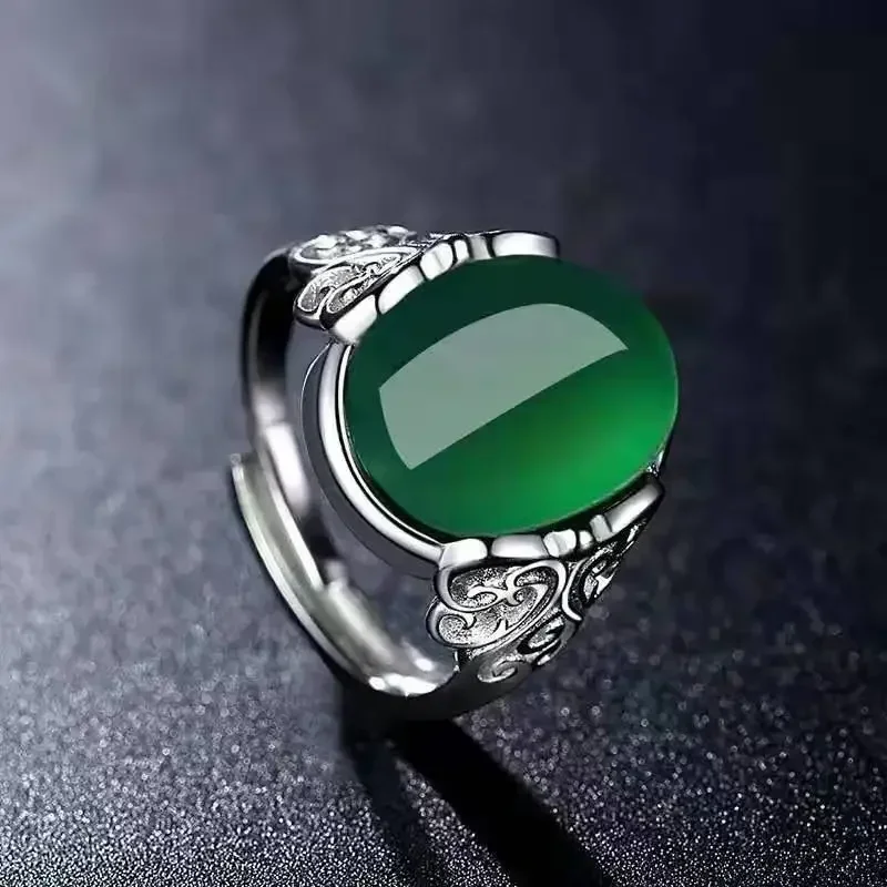 Tentacles Jewelry Open Adjustable Rings for Women and Man Classic Imitation Emerald Hollow Engraved Pattern
