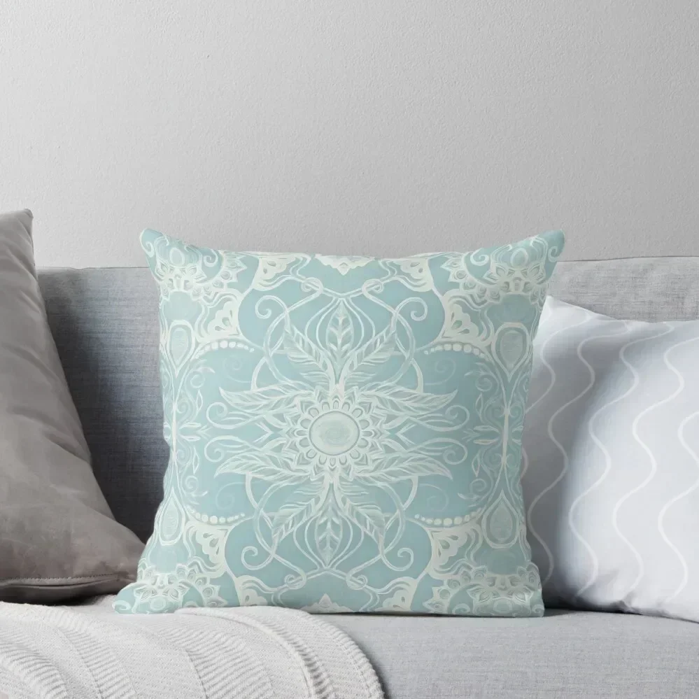 Floral Pattern in Duck Egg Blue & Cream Throw Pillow Plaid Sofa Sofa Pillow Cover pillow