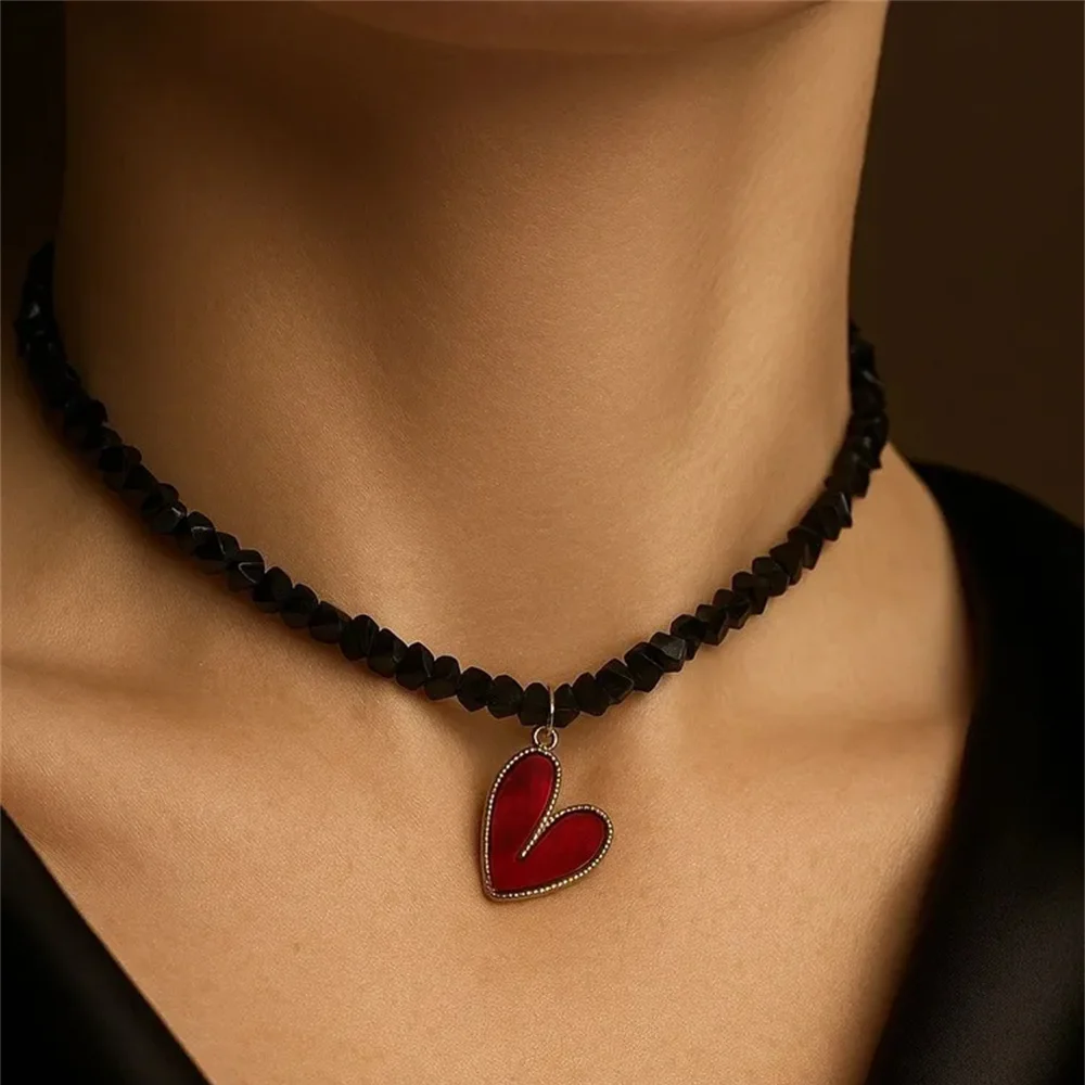 Crystal Heart Pendant Necklace - Vintage Punk Choker