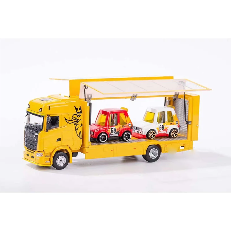 GCD1:64 Ornamento de coleção de liga transparente Scania Euro Ji Van Car Transporter